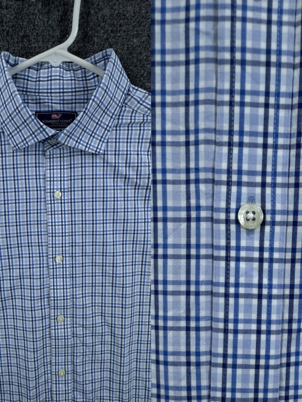 Vineyard Vines 2XL Check Blue White Logo Classic Fit Cooper Men Long Sleeve